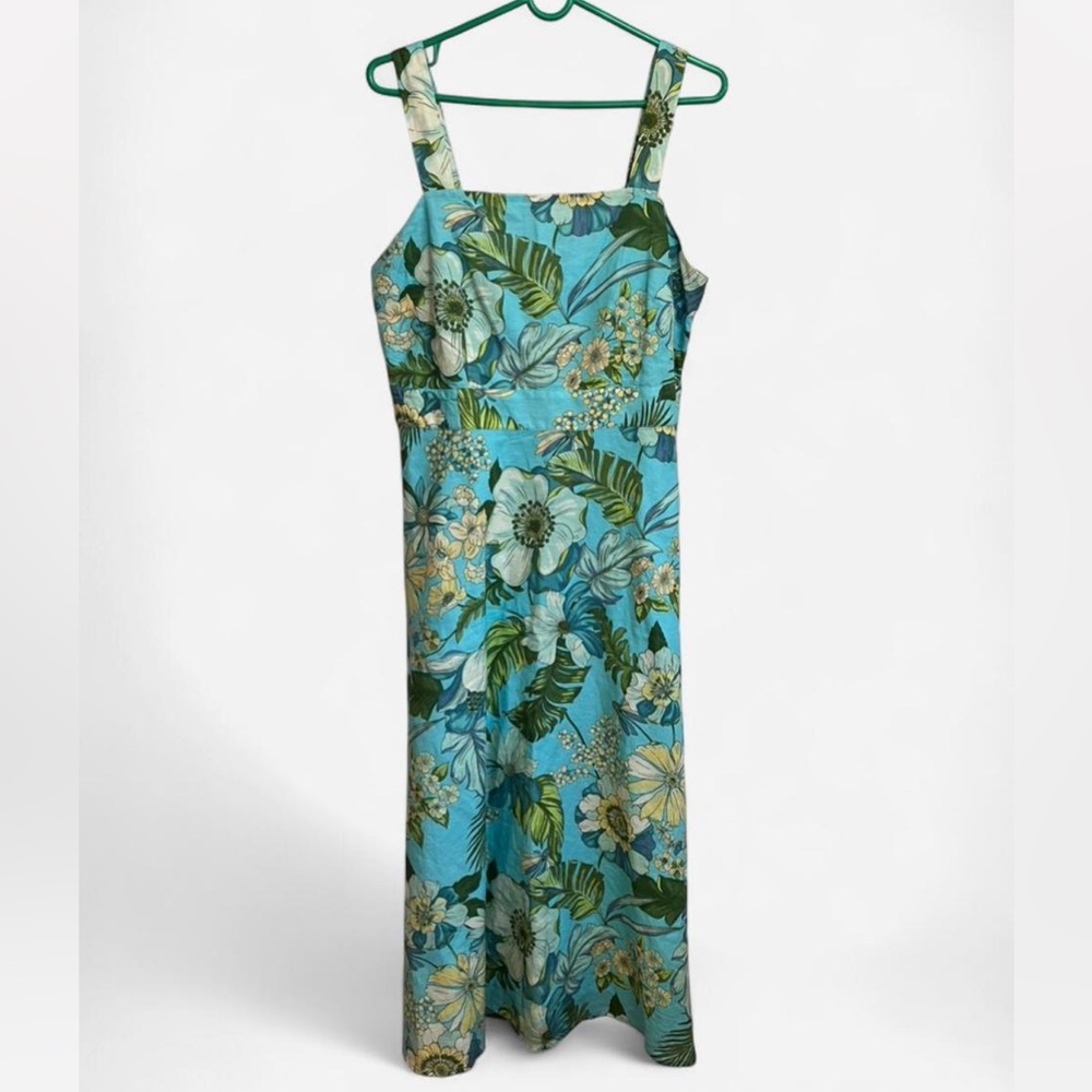 TALBOTS Linen Midi Dress Tropical Botanical Print Linen Cotton Size 8 - Picture 4 of 7